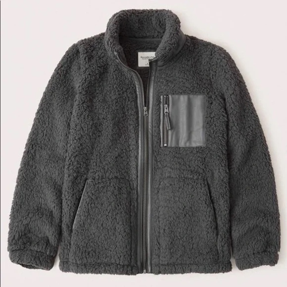 Abercrombie & Fitch Soft A&F Leather Trim Sherpa Fleece Jacket Size Small - Picture 2 of 10